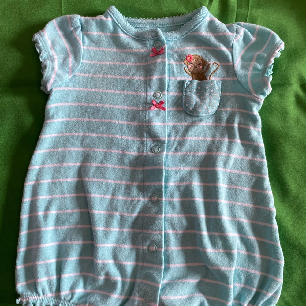 Striped Baby Romper with Monkey Design